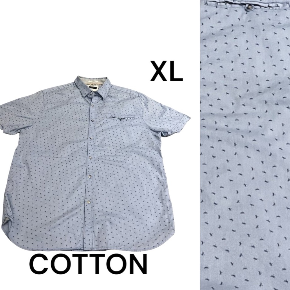 DENIM & FLOWER Men's Shortsleeved Shirt Size XL Slim Fit Dragonflies Blue - Picture 2 of 12